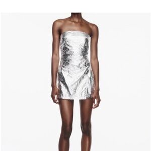 Zara Silver Strapless Foil Romper